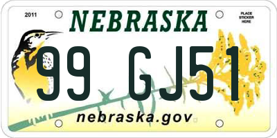 NE license plate 99GJ51