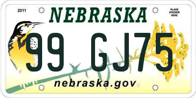 NE license plate 99GJ75