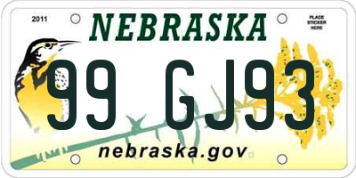 NE license plate 99GJ93