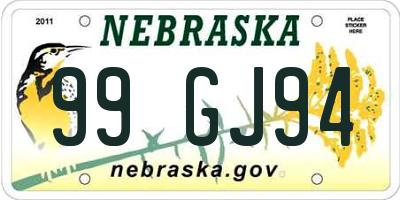 NE license plate 99GJ94