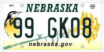 NE license plate 99GK08