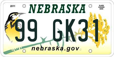 NE license plate 99GK31