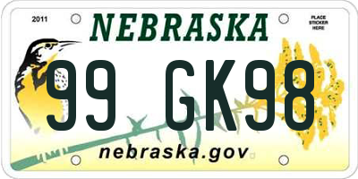 NE license plate 99GK98