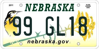 NE license plate 99GL18