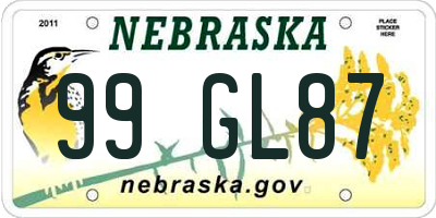 NE license plate 99GL87