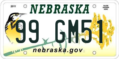 NE license plate 99GM51