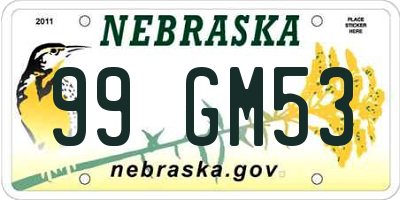 NE license plate 99GM53