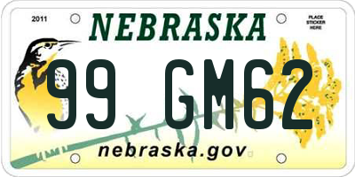 NE license plate 99GM62