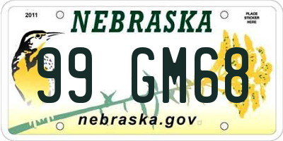 NE license plate 99GM68