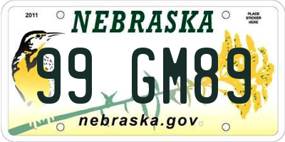 NE license plate 99GM89