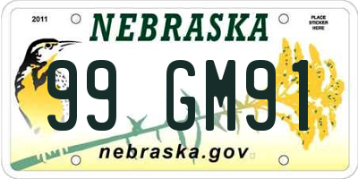 NE license plate 99GM91