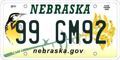 NE license plate 99GM92