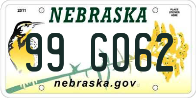 NE license plate 99GO62