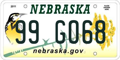 NE license plate 99GO68
