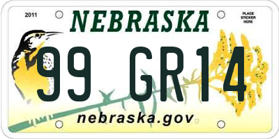 NE license plate 99GR14