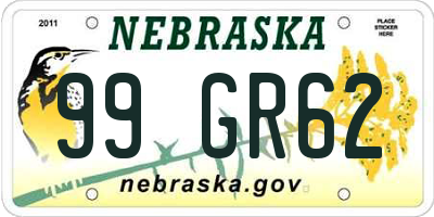 NE license plate 99GR62
