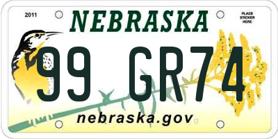 NE license plate 99GR74