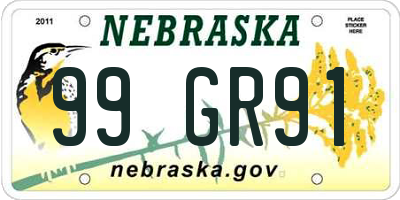 NE license plate 99GR91