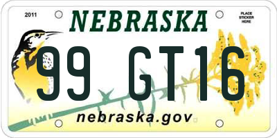 NE license plate 99GT16