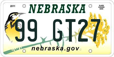 NE license plate 99GT27