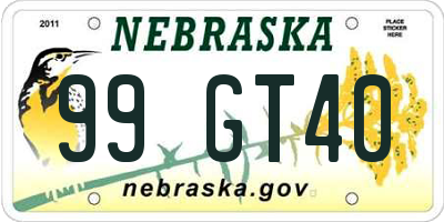 NE license plate 99GT40