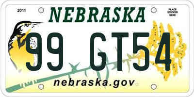 NE license plate 99GT54