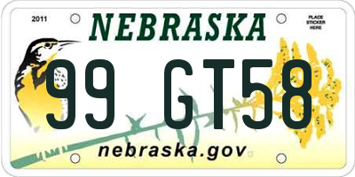 NE license plate 99GT58