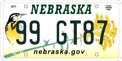 NE license plate 99GT87