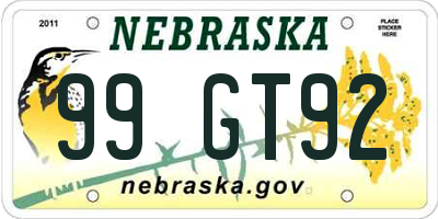 NE license plate 99GT92