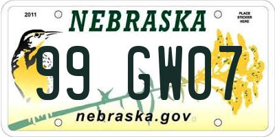 NE license plate 99GW07