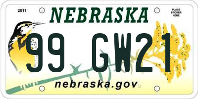 NE license plate 99GW21