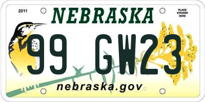 NE license plate 99GW23