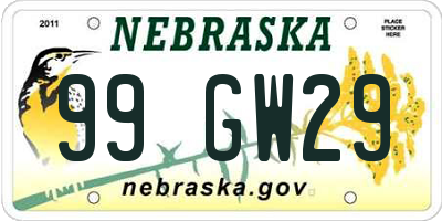 NE license plate 99GW29