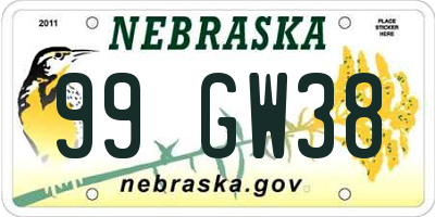 NE license plate 99GW38