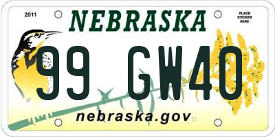 NE license plate 99GW40