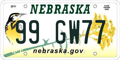 NE license plate 99GW77