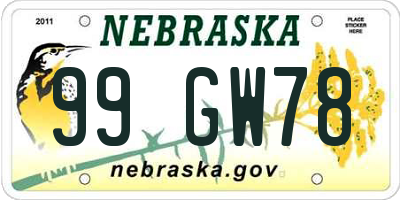 NE license plate 99GW78