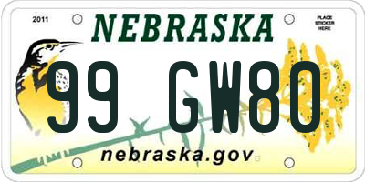 NE license plate 99GW80