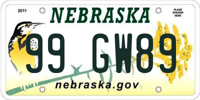 NE license plate 99GW89