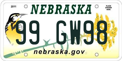 NE license plate 99GW98