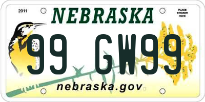 NE license plate 99GW99