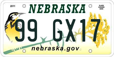 NE license plate 99GX17