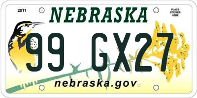 NE license plate 99GX27