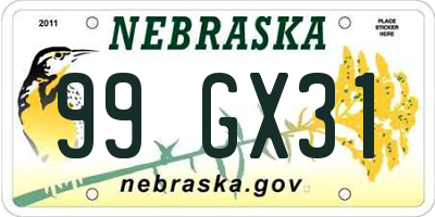 NE license plate 99GX31