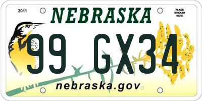 NE license plate 99GX34