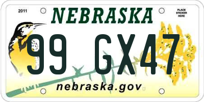 NE license plate 99GX47