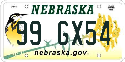 NE license plate 99GX54
