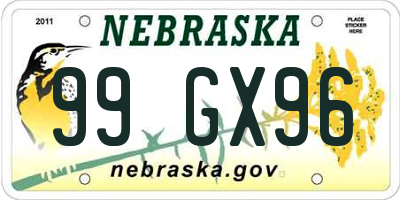 NE license plate 99GX96