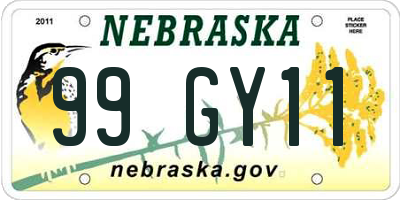 NE license plate 99GY11
