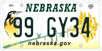 NE license plate 99GY34